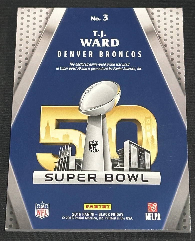 TJ Ward 2016 Panini Black Friday Super Bowl Pylon Game Used Denver Broncos NFL - Image 2 of 2