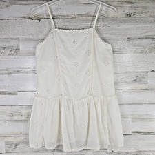 AERIE White Eyelet Embroidered Tiered Sundress SZ M Cotton Lace Trim Boho Summer