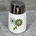 Vintage Dripcut Starline Sugar Shaker Milk Glass Daisy Chrome Lid White Retro