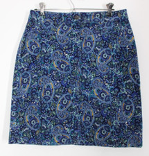 Talbots 8 Blue Paisley Cotton Stretch Corduroy Pencil Skirt