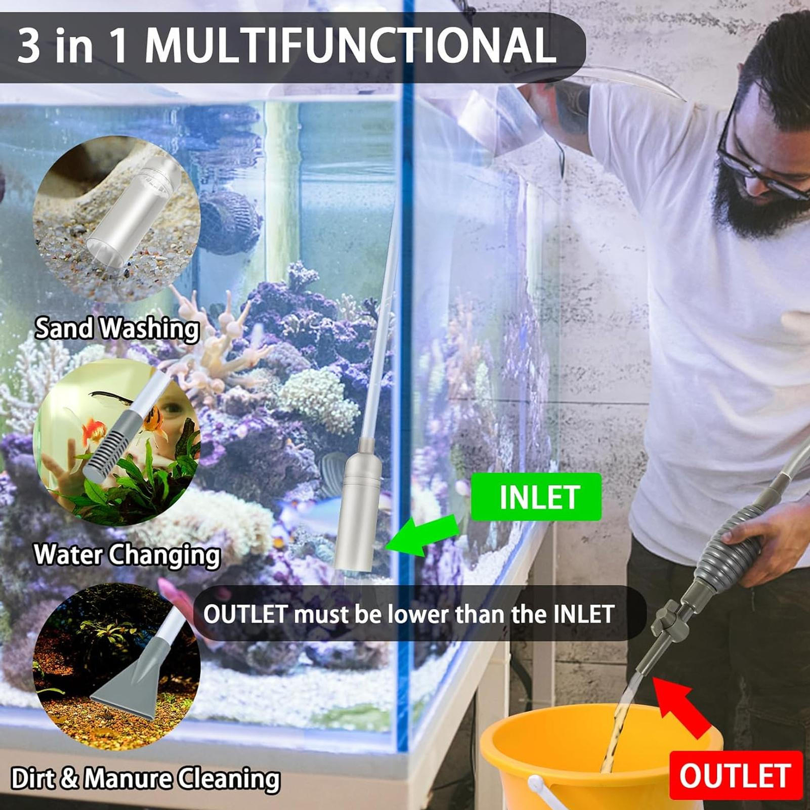 Aquarium Tank Vacuum Siphon Gravel Cleaner Pump Water Change Safe for Fish