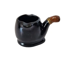 Vintage Small Pipe Shaped Ashtray 2 Notches/Rests Brown Black Ceramic Classic