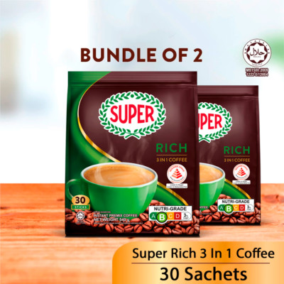2 Packs Super 3-In-1 Instant Low Fat Rich Coffee 30 Sticks x 18g ~ US SELLER