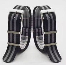 Nylon G10 3 Ring Watch Strap 20mm - Bond Black  Grey Military ZULU Dive