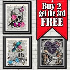 Gothic Romantic Skull Prints Vintage Wall Art Pictures Dictionary