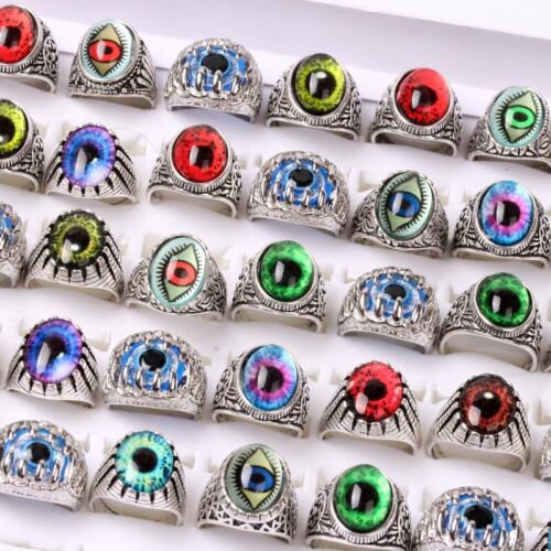 Wholesale 50pcs Bulk lots Mix Gothic Men Women Punk Biker Evil Eye Ring Man Gift - Picture 1 of 6