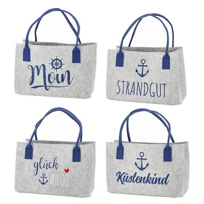GESCHENKESTADL Filztasche Tragetasche Maritim Stickerei Aufbewahrungskorb Henkeltasche Shopper