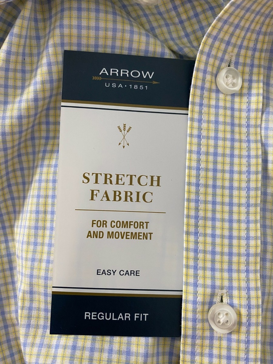 Arrow Men's Checkers Long Sleeve Button Dress Shirts Yellow