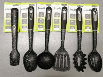 6tlg Utensilien Set Original Scoville Schlitz Massiv Löffel Schöpfkelle Wender Zange Nylon 