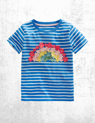 Ex Mini Boden Mädchen T-Shirt Flatter Regenbogen Streifen, hell Marina/Elfenbein Defekt