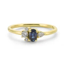 Natural Blue Sapphire Diamonds Stacking Women Ring Gold Plated Silver Ring