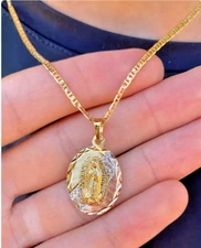 14K Gold Filled Virgem Guadalupe Necklace 24" Gifts Cadena Oro Laminado Hombres