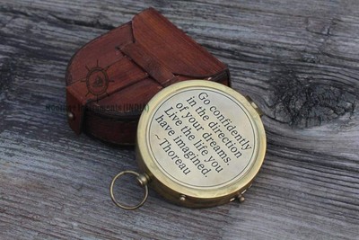 Personalized Gift 3'' Brass Working Compass Engraved Inspirational Quote- THOREAU
