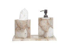 White Agate Bathroom Set  Handmade Luxury Bath Accessories  Natural Stone Soap