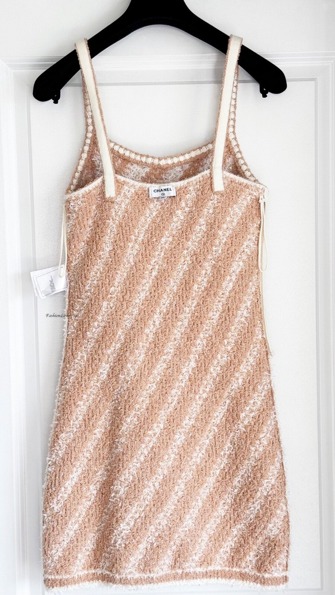 CHANEL 23P ORANGE WHITE SHIMMER KNIT SLEEVELESS KNIIT MINI