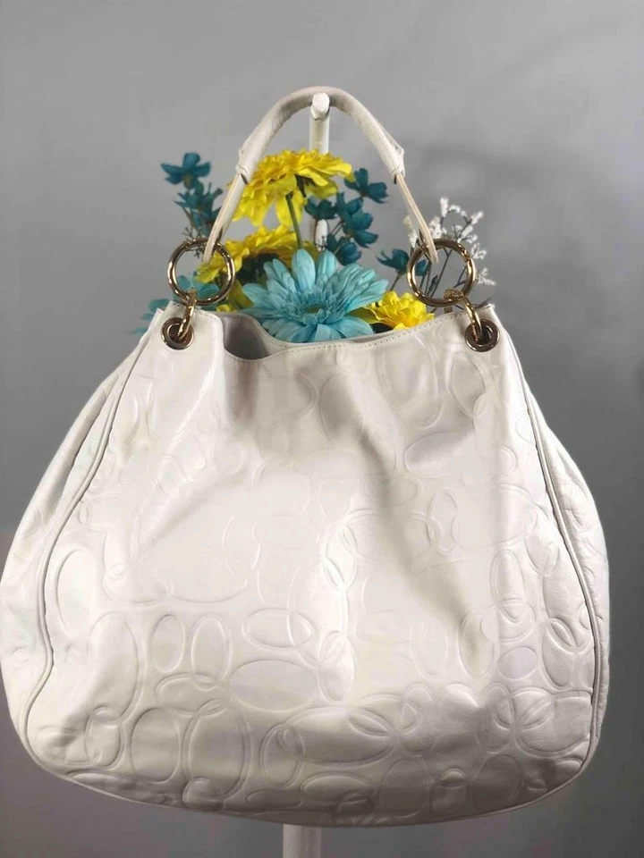 Bolso de Hombro Hobo Grande BRACCIALINI Cuero Blanco Off Estampado Ovalado Asa Única Foto 2 de 4