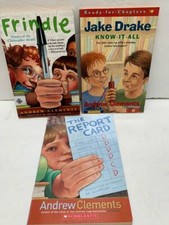 Lot of 3 Andrew Clements books Frindle  the report card Jake Drake know it all