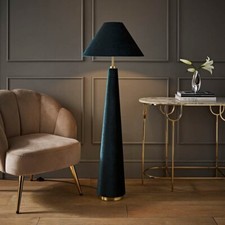 Velvet Midi Floor Lamp Standard Living Room Light Cone Shade Gold Free Standing