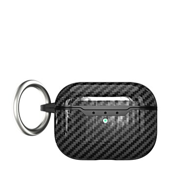 For Apple AirPods 4th Gen Pro Shockproof Carbon Fiber Pattern Case with Keychain