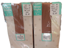 Nos Vintage 1980s Nude Knee Highs 4 Pr Nylon Retro Sandalfoot Stocking Socks Mod