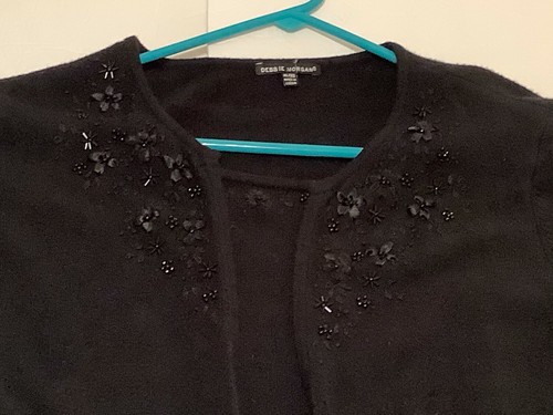 Debbie Morgan Black Knit Layered Sweater Top Womens XL Button Front Embroidered - Picture 7 of 9