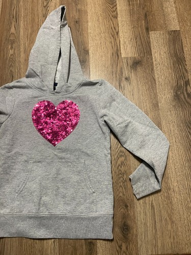 Gap Kids Hoodie, Girl's Size Small Gray, Pink Sequins, Pullover, Long Sleeve - Picture 4 of 11