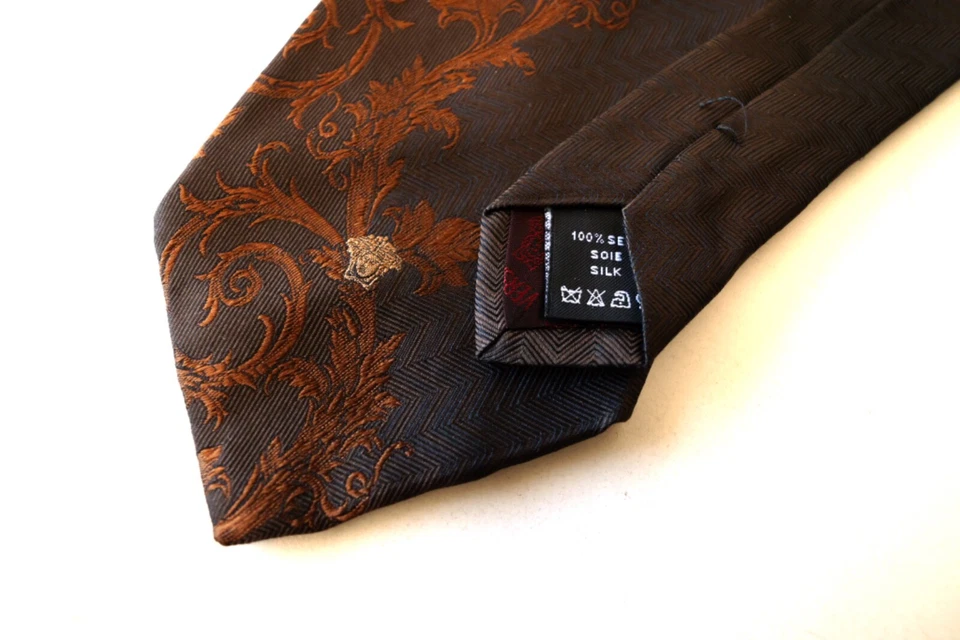 Auténtica corbata para hombre VERSACE Medusa %100 marrón seda Foto 4 de 4