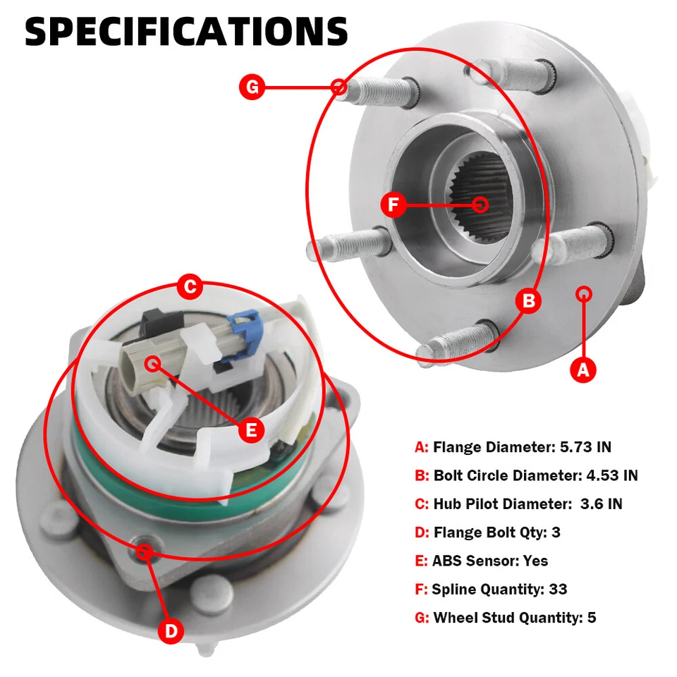 Buje de cojinete de rueda delantera FWD MOOG para Pontiac Grand Prix Buick Century Lacrosse Foto 3 de 4