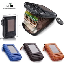 Men's Leather Wallet Credit Card Holder RFID Blocking Zipper Thin Pocket Purse