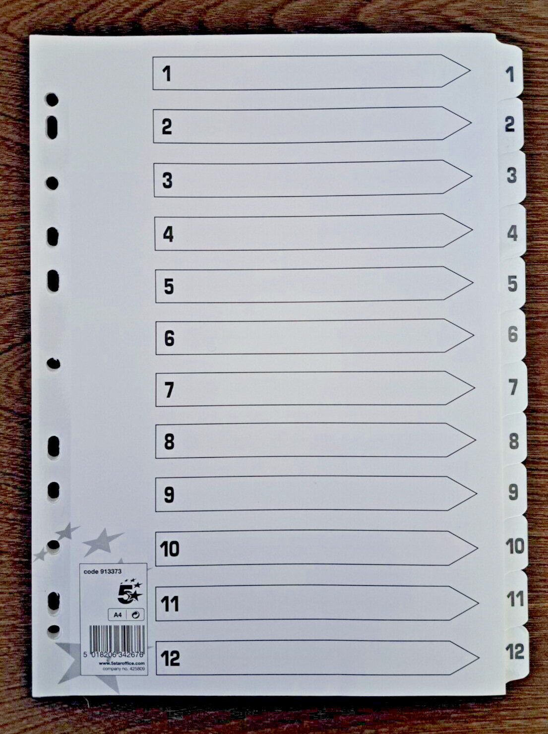2x PACKS 5 STAR A4 NUMBERED 1-12 WHITE MYLAR FILE SUBJECT DIVIDERS PUNCHED.