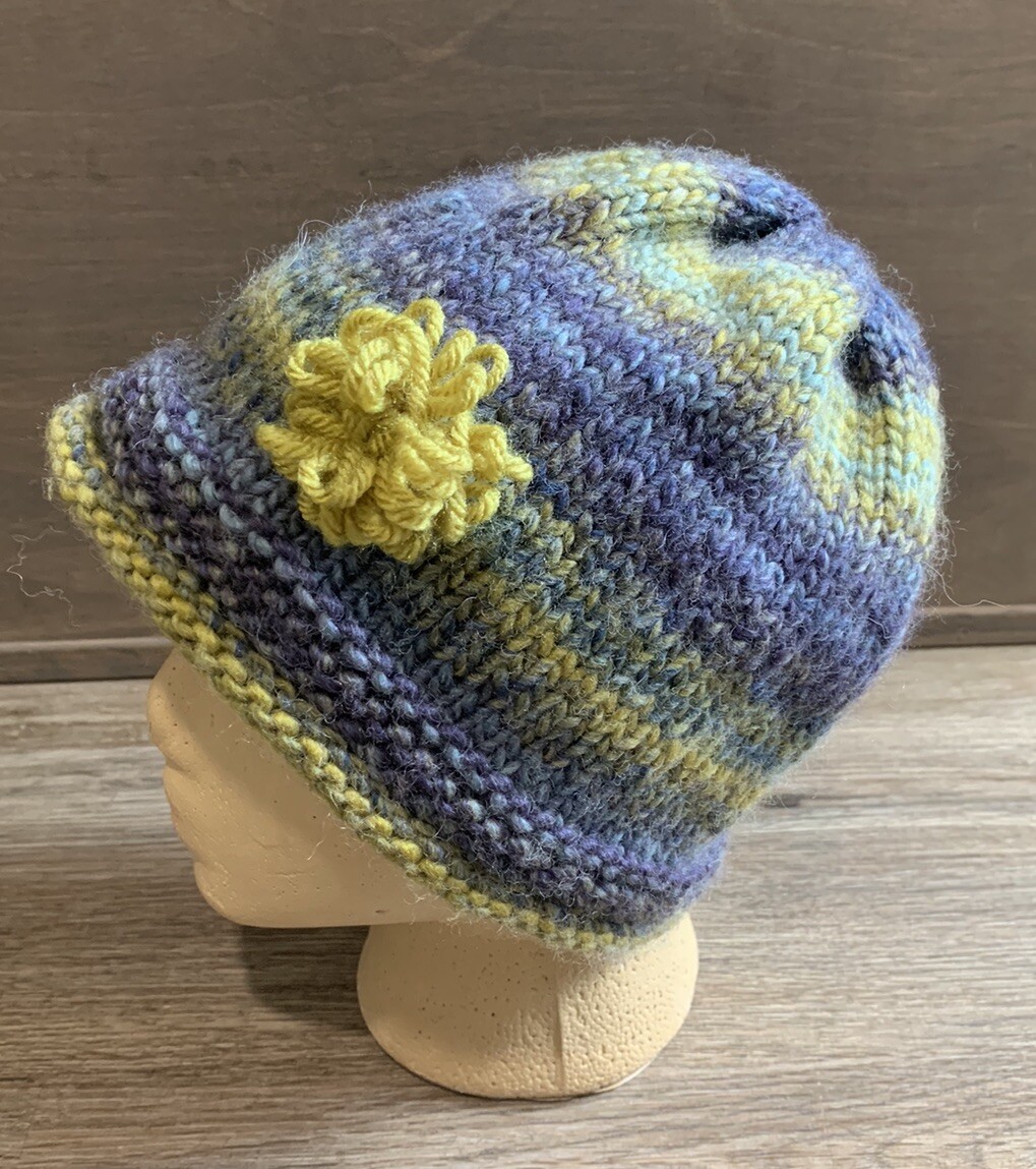 Handmade Purple Yellow Blue Womens Knit Flower Beanie Bucket  display picture 1