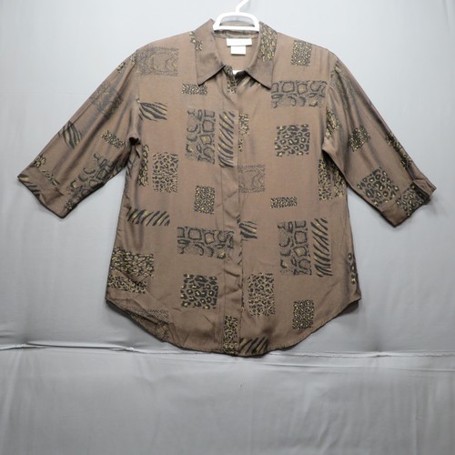 VTG PRIDE & JOY WOMENS SIZE 8P BROWN CUFFED 3/4 SLEEVE HIDE BUTTON FRONT BLOUSE - Picture 8 of 10