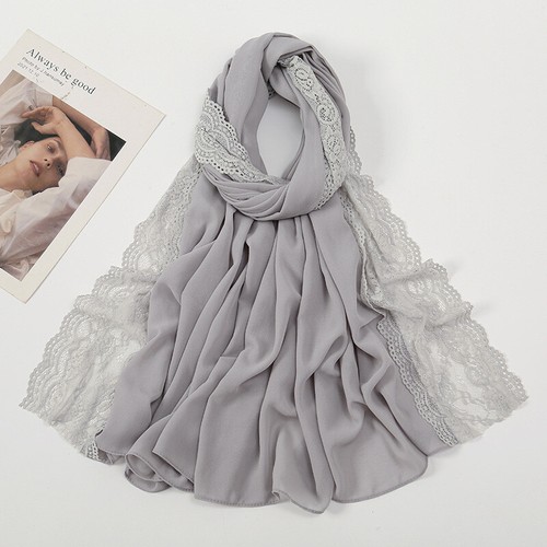 Lace Chiffon Headscarf Women's Scarves Muslim Long Hijab Shawls Wrap Breathable - Picture 13 of 18