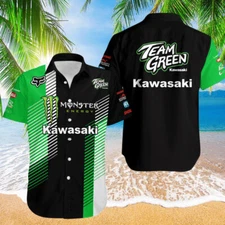 Kawasaki Racing Team Men Shirt Motocross Team Green 3D Print Hawaiian Shirtxlo