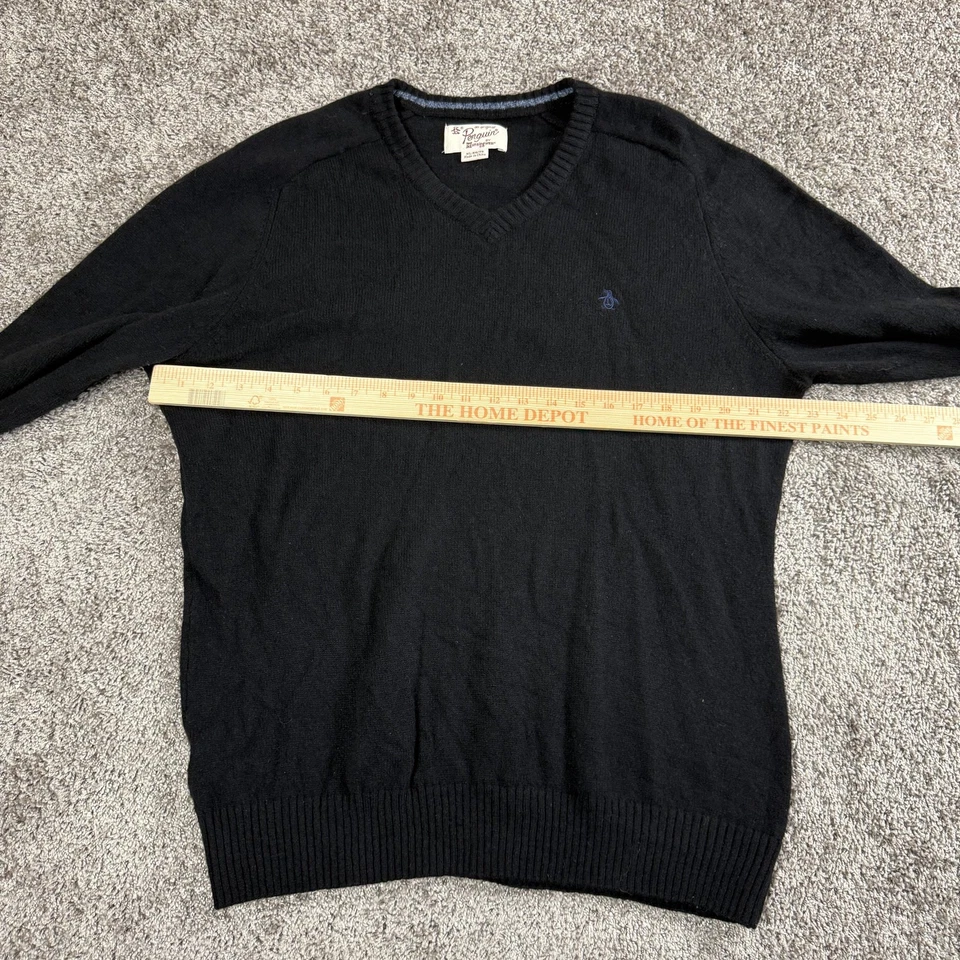 Suéter Original Pingüino Para Hombres XL Negro Lana de Cordero Cuello en V Pullover Calce Ajustado Preppy Foto 4 de 4