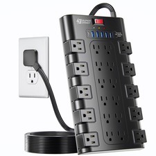 Flat Plug Power Strip, SUPERDANNY Surge Protector with Plug-6.5ft, Black