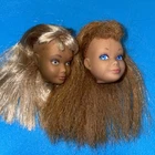 Vntg 1960s Skipper Doll Heads Lot Of 2 TLC For Paint Hair And Green Ear For OOAK