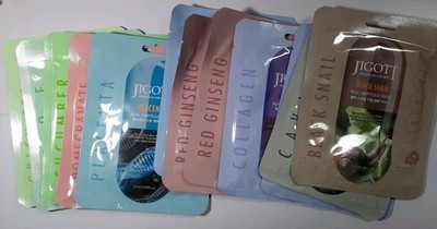 Lot x12 Jigott Real Ampoule Mask, 10 Total Varieties, Caviar, Black Snail, Aloe