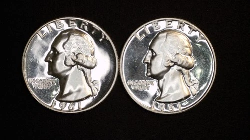 Two (2) 1961 Silver Proof Washington Quarters - 90% Silver