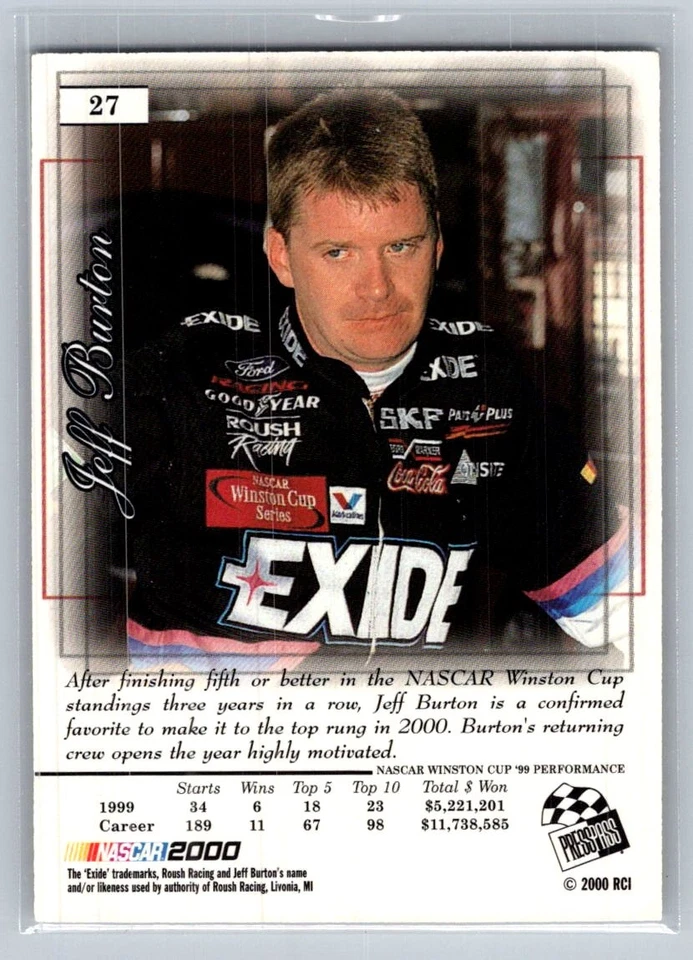 💎2000 Press Pass Premium Racing #27 Jeff Burton 💎 - Image 2 of 2