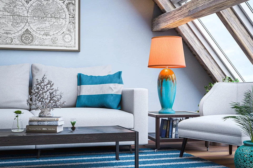 Lámpara de mesa auxiliar 32366TEAL Tucson, esmalte cerámico verde azulado grande Foto 3 de 4