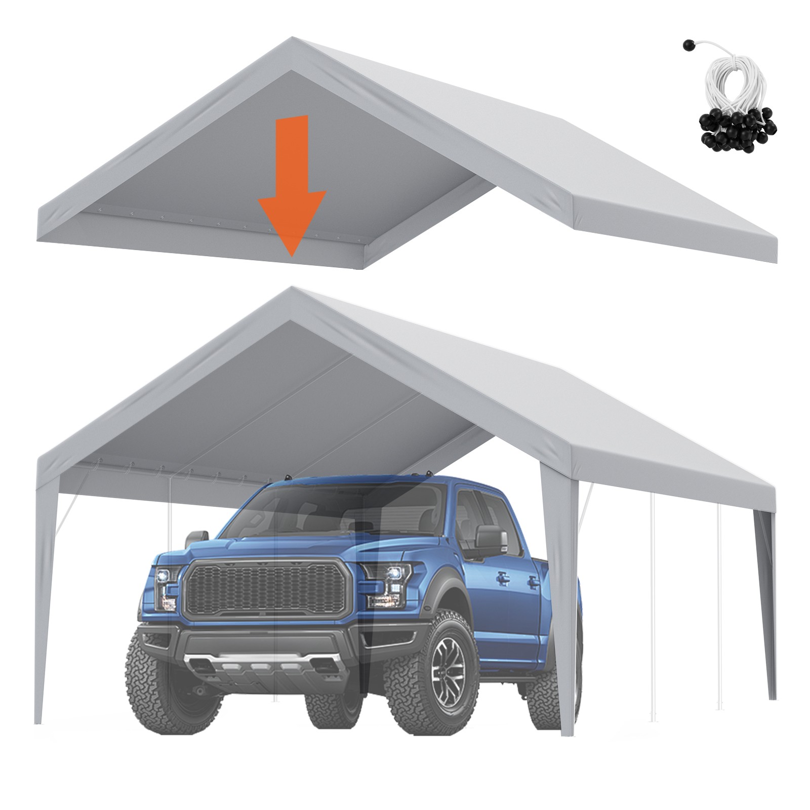 Toile d'auvent anti-déchirure 6,1x4m gris résistant pluie pour voiture