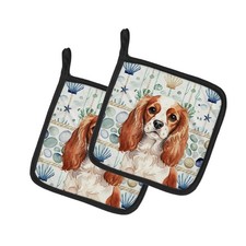 Caroline's Treasures Blenheim English Toy Spaniel Coastal Sea Glass Potholders