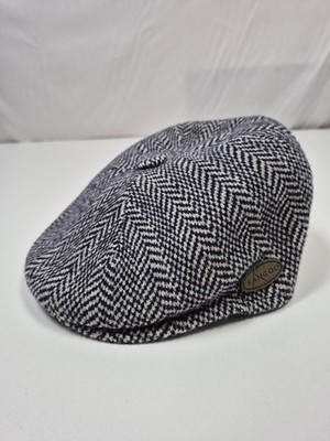 VTG Kangol Hat Newsboy Cap Fitted Mens S Gray Herringbone Wool Tweed Winter