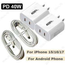 PD 40W Fast Charger Wall Power Adapter Block For iPhone Air 15 16 17 Pro Samsung