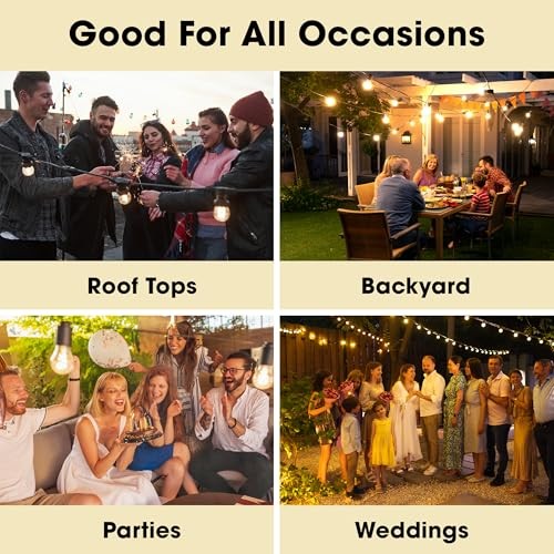 Outdoor Weatherproof Commercial LED Backyard Bistro Cafe Patio Light String, 