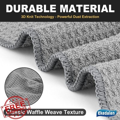 Ekedalen Microfiber Cleaning Cloths Waffle Weave Grey - 6 Pack 12x12 Lint Free