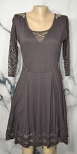 FREE PEOPLE Gray To The Point 3/4 Dolman Sleeves Dress Small Crochet Inset Lined