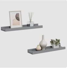 vidaXL Picture Frame Ledge Shelves Set of 2 Grey 40cm Wall Mounted MDF Shelves
