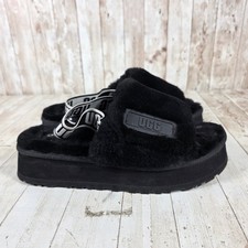 UGG Fluffita Black Sheepskin Platform Slide Sandals Womens 9 1113420